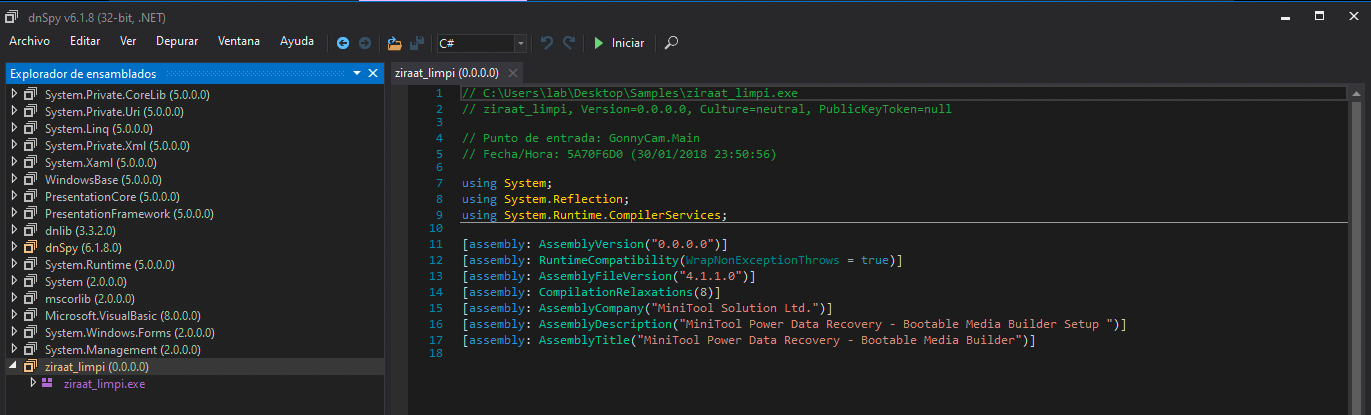 Metadatos del ensamblado .NET en dnSpy